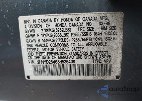 2008 Acura Mdx Technology Package z USA, uszkodzony, nr VIN 2HNYD28408H536409